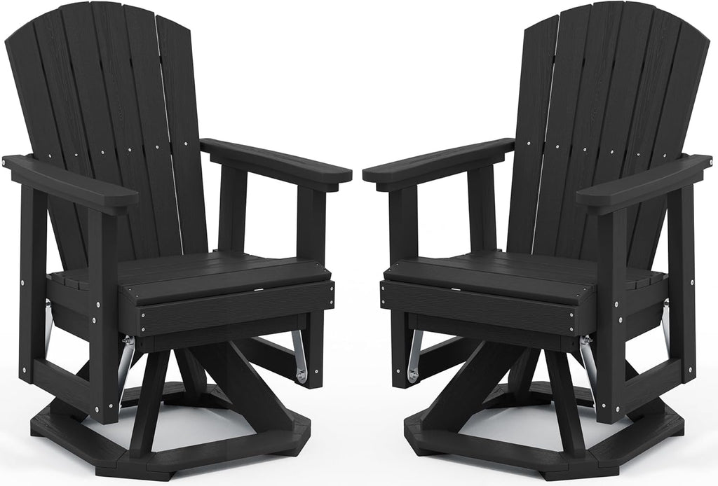 SERWALL Adirondack Swivel Glider Chair, HDPE Glider Set of 2 for Outdoor, All-Weather Glider Chair for Porch, Balcony, Midnight Black