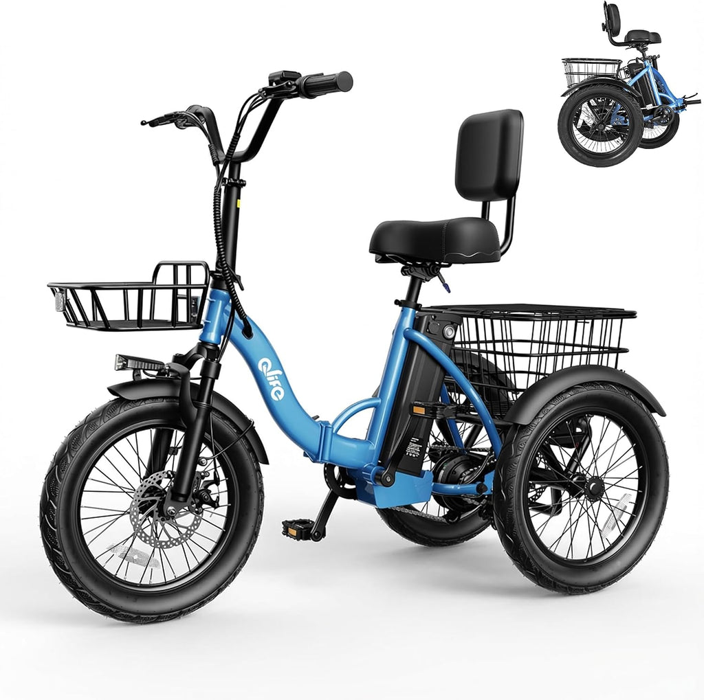 Qlife Triker Electric Bike, Peak 1200W Brushless Motor Folding Trike Ebike, 499Wh Removable Battery, Step-Thru 3 Wheel Electric Bicycle, Up to 55 Miles, 18 Tire Tricycle for Adults