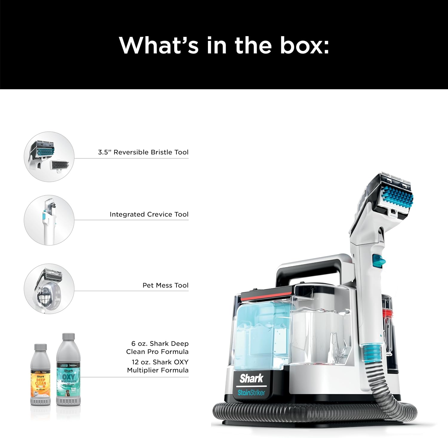 Shark StainStriker Portable Carpet, Upholstery & Area Rug Cleaner with Pet Mess Extractor, Stain & Odor Remover, Perfect for Car Interiors, White, PX201