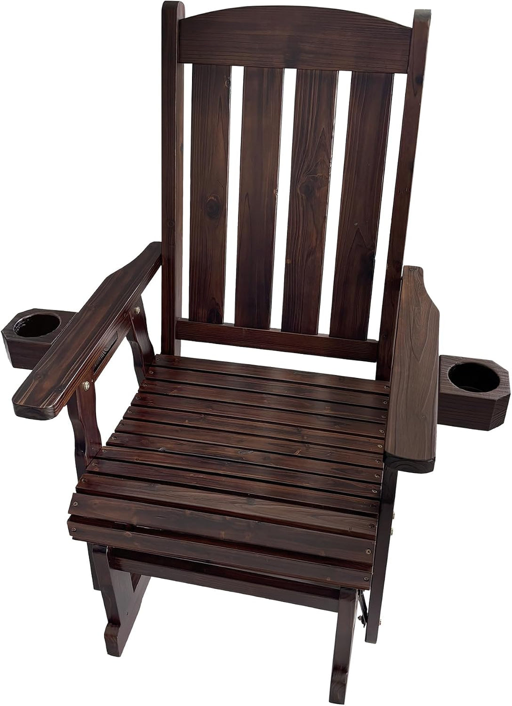 Fortune Candy Wooden Patio Glider for One Person, with High Back and Deep Contoured Seat, Solid Fir Wood, Heavy Duty 600 LBS (Deep Brown, 1-Seater)