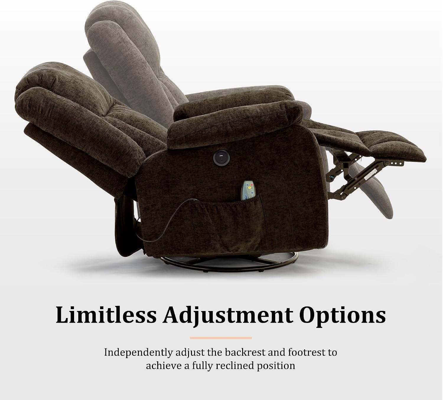 Korser Rocker Recliner Chair, Glider Recliner Chairs for Adults, 360° Swivel Recliner with Massage and Heating, Rocking Recliner Chair with Side Pockets and USB for Living Room, Bedroom, Nursery