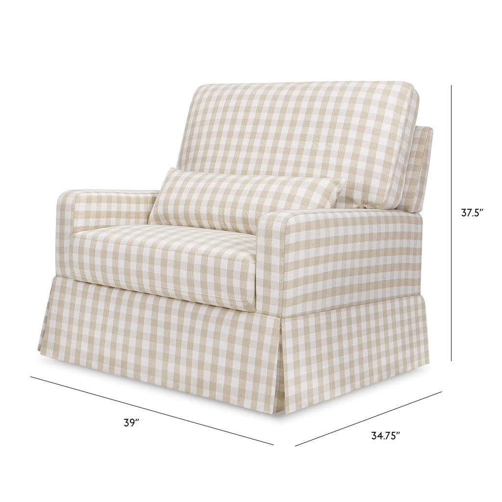 Namesake Crawford Pillowback Chair and a Half Comfort Swivel Glider in Tan Gingham, Greenguard Gold & CertiPUR-US Certified