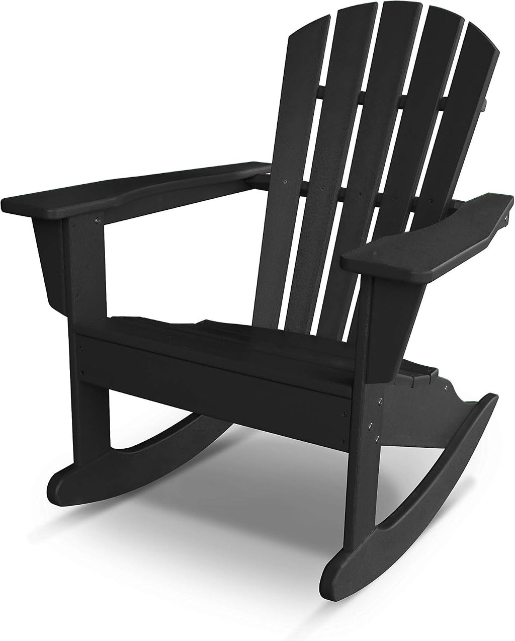 POLYWOOD Palm Coast Adirondack Rocking Chair, Black - Heavy Duty HDPE Outdoor Patio Rocker for Deck, Porch & Garden - Comfortable Wide Armrest Design