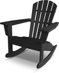 POLYWOOD Palm Coast Adirondack Rocking Chair, Black - Heavy Duty HDPE Outdoor Patio Rocker for Deck, Porch & Garden - Comfortable Wide Armrest Design