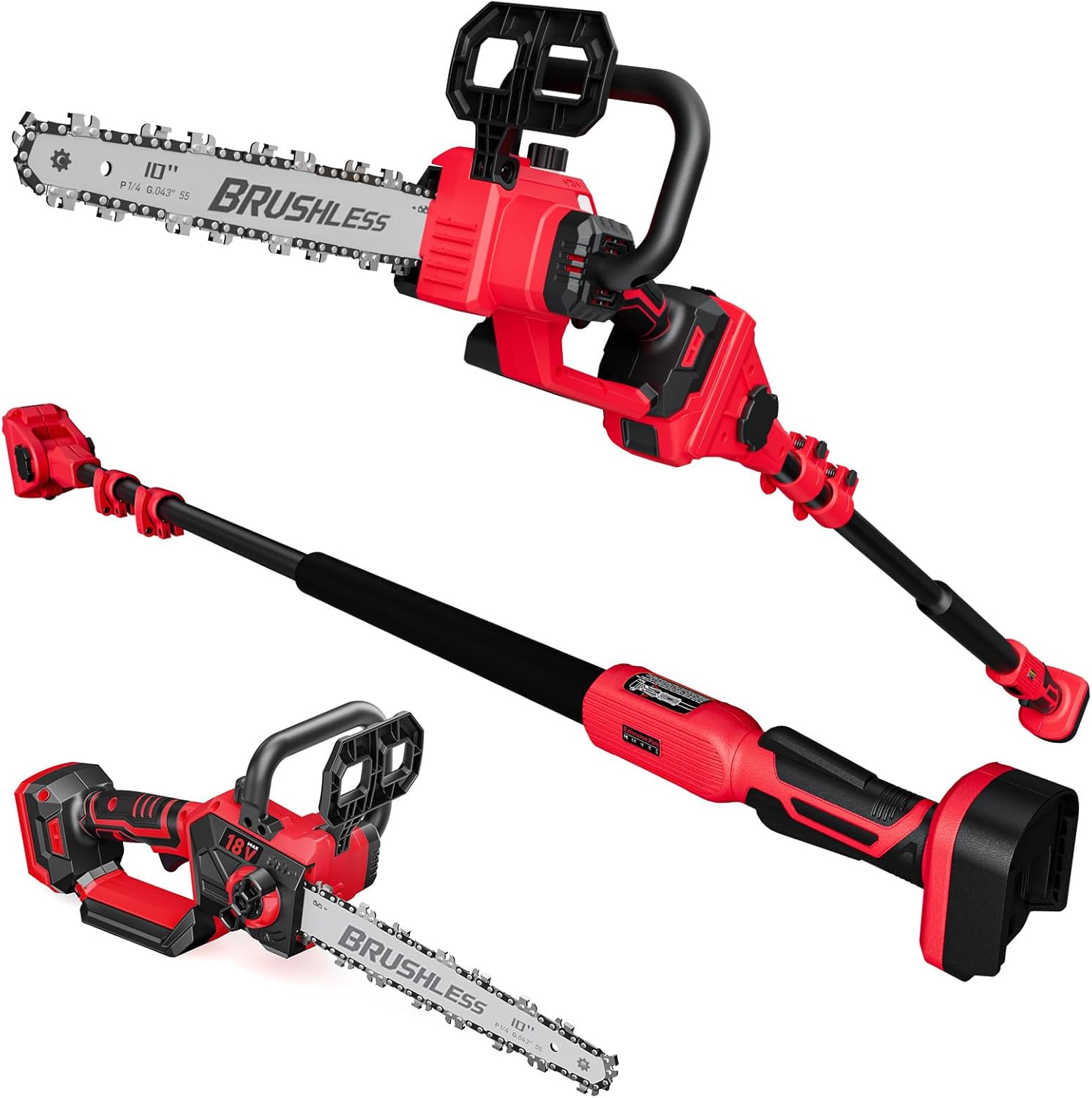 2-IN-1 Cordless 10-Inch Pole Saw And Chainsaw Compatible with Milwaukee 18V Battery, Total Reach of Max 15ft, Auto Oiling, Electric Pole Saw for Tree Trimming Pruning (Battery NOT Included)