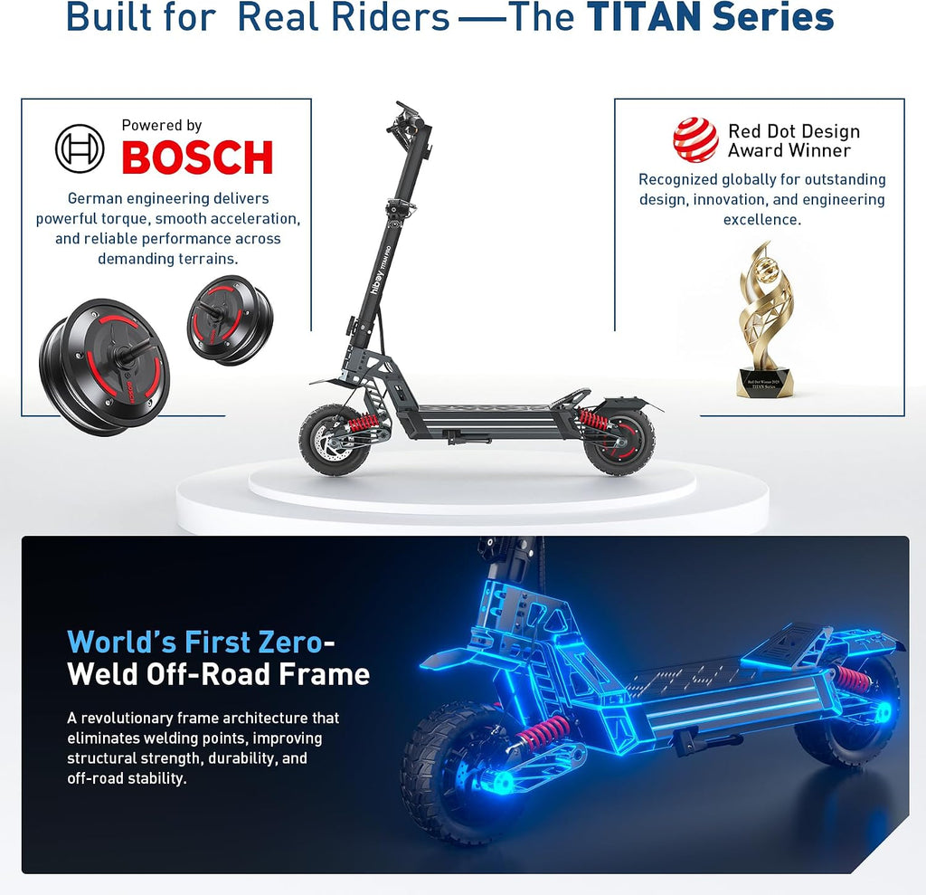 Hiboy Titan Series Electric Scooter, Up to 46–80 Miles Range, 1200W–2400W Motor, 25–31 MPH, 10' All-Terrain Tires, Dual Suspension, Electric Scooter for Adults with Phone Holder