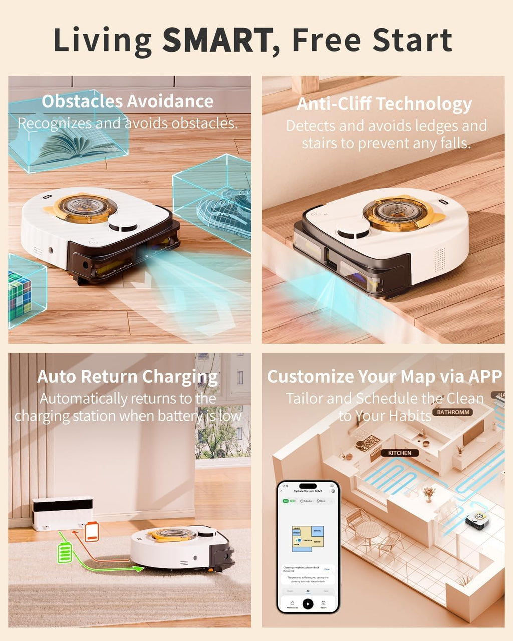 UBPET Robot Vacuum Cleaner with 22,000Pa Ultra-Strong Suction - Automatic Robot Vacuum for Pet Hair & Carpets, Tangle-Free Cleaning, Smart Mapping with LiDAR Navigation, App Controlled Vacuum Robot