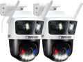 Defender AI Powered 3K+ Guard WiFi Tri-Lens PTZ Plug-in Power Outdoor Security Camera, 3-in-1, 360°, 8X Zoom, Human/Vehicle AI Detection, Blue/Red LED, WiFi 6, Works w/Guard App, 2 Pack