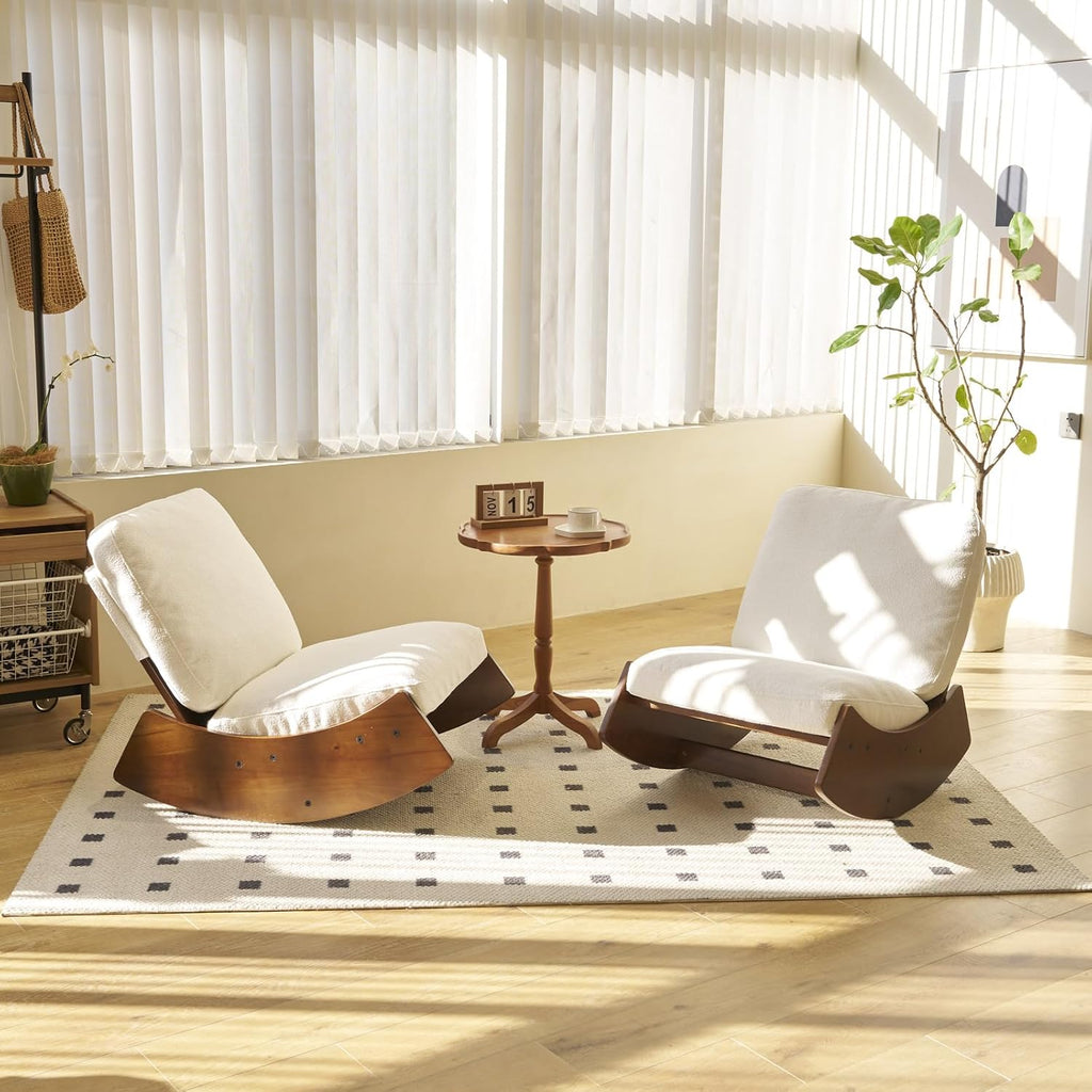 MFFM Comfortable Nursery Glider Rocking Chair, Upholstery Glider Chair, Solid Wood Frame, Perfect for Multiple Settings Accent Reading Chair for Bedroom,Living Room,Babyroom (White-2pcs)