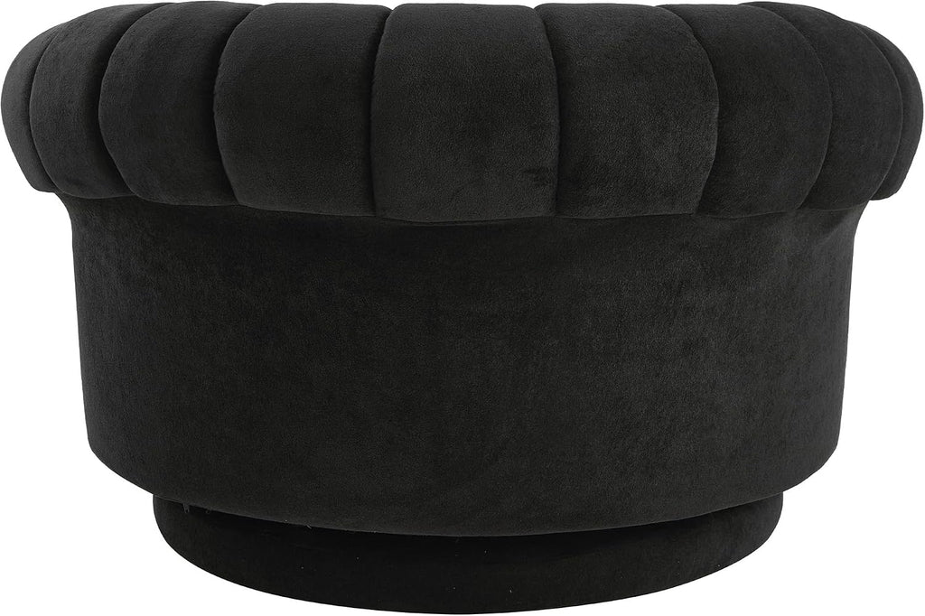360° Swivel Accent Chair, Chenille Fabric Barrel Swivel Chair Round Club Chair with Curved Armrests & Thick Cushioning, Stylish Channel-Tufted & Diamond-Quilted Backrest for Living Room (Black,02)