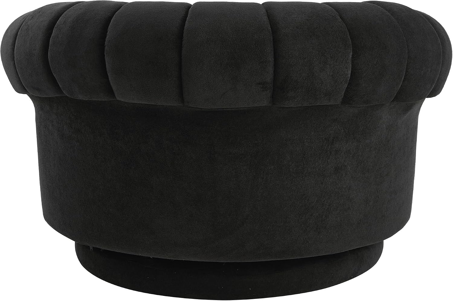 360° Swivel Accent Chair, Chenille Fabric Barrel Swivel Chair Round Club Chair with Curved Armrests & Thick Cushioning, Stylish Channel-Tufted & Diamond-Quilted Backrest for Living Room (Black,02)