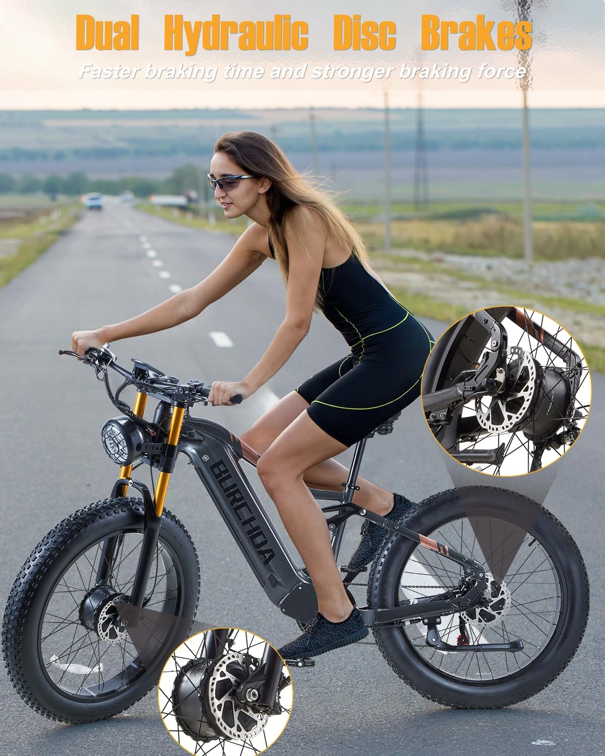 2026 Dual Motor Electric Bike for Adults AWD 5000W/3000W Peak 40 MPH/30 MPH E Dirt Bike, 52V/48V Removable Battery 65/80/150 Miles Max Long Range with Full Suspension 26' Fat Tires Mountain Bike