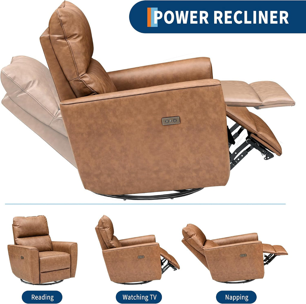 IDEALHOUSE Swivel Rocking Nursery Recliner Chair Rocker Recliner Glider Deep Seat PU Leather Sofa Chair with high Backrest for Nursery, Living Room, Bedroom & Home Movie Theater (Camel)
