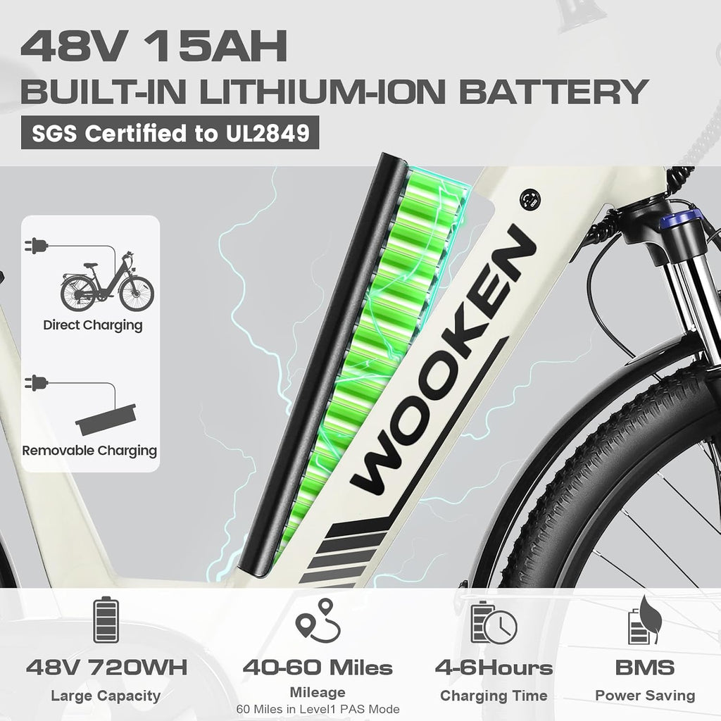 Wooken Gale 1500W Electric Bike 26' x 4.0 Fat Tire Electric Bike, EBike for Adults with 48V 720WH Removable Battery, Up to 60Miles Ebikes,7 Speed,SGS Certified to UL2849