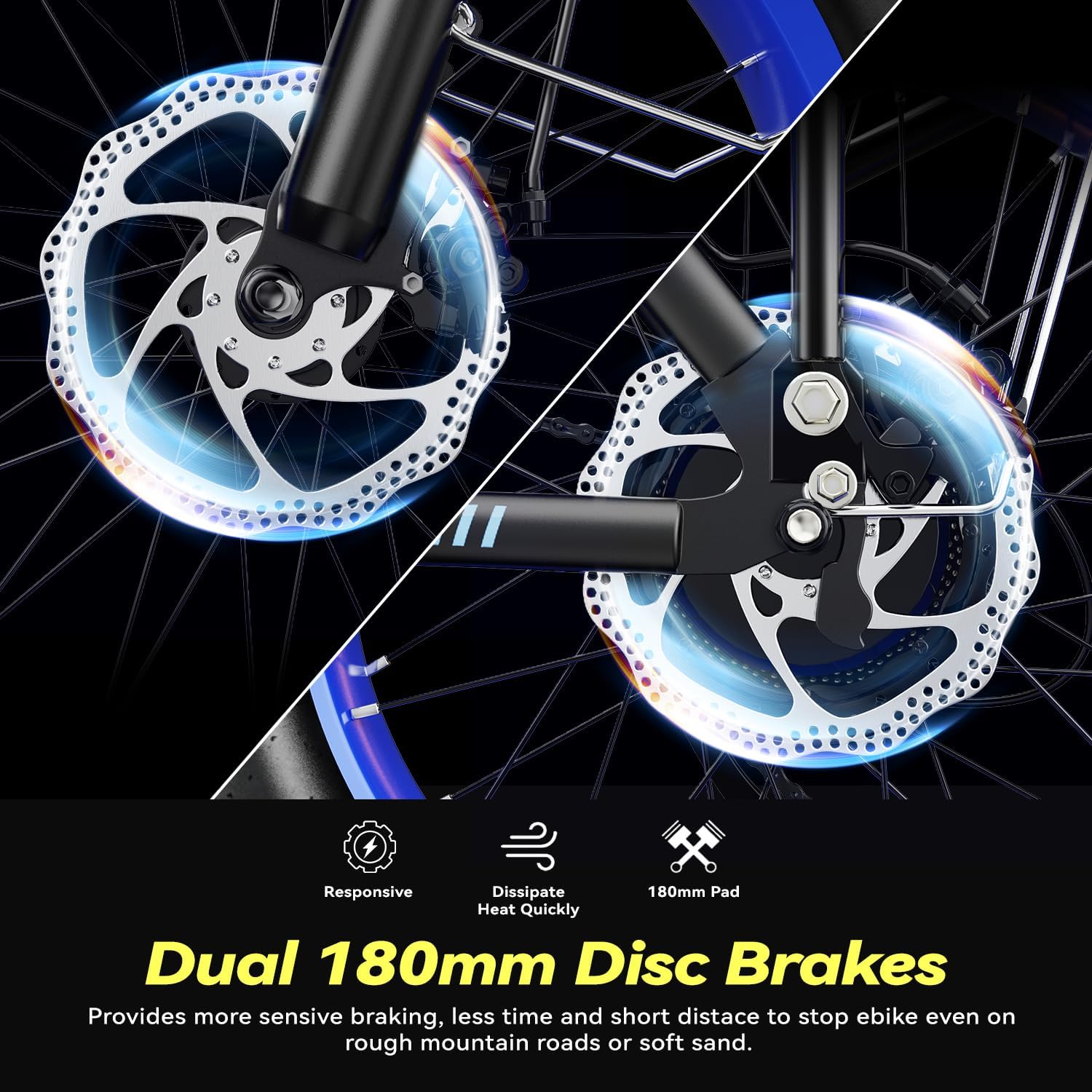 EUYBIKE Foldable Electric Bike for Adults, 30+MPH, 48V 20Ah Removable Battery up to 80Miles, 20' Fat Tire 1000W Peak Motor Adult Electric Bicycle for Beach Mountain E Bike Blue Black with Safety Seat