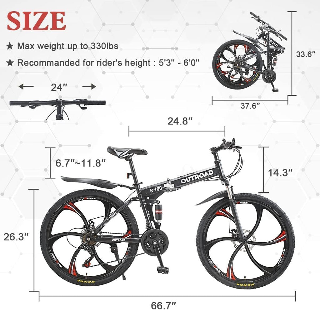 26 ich Folding Mountain Bike, 21 Speed High Carbon Steel Mountain Bike for Adults with 26 Inches Durable Tires, Front Suspension Folding Bicycle for Women and Man | 26 ich, High Carbon Steel, Durable Tires, Front Suspension, Folding Bicycle