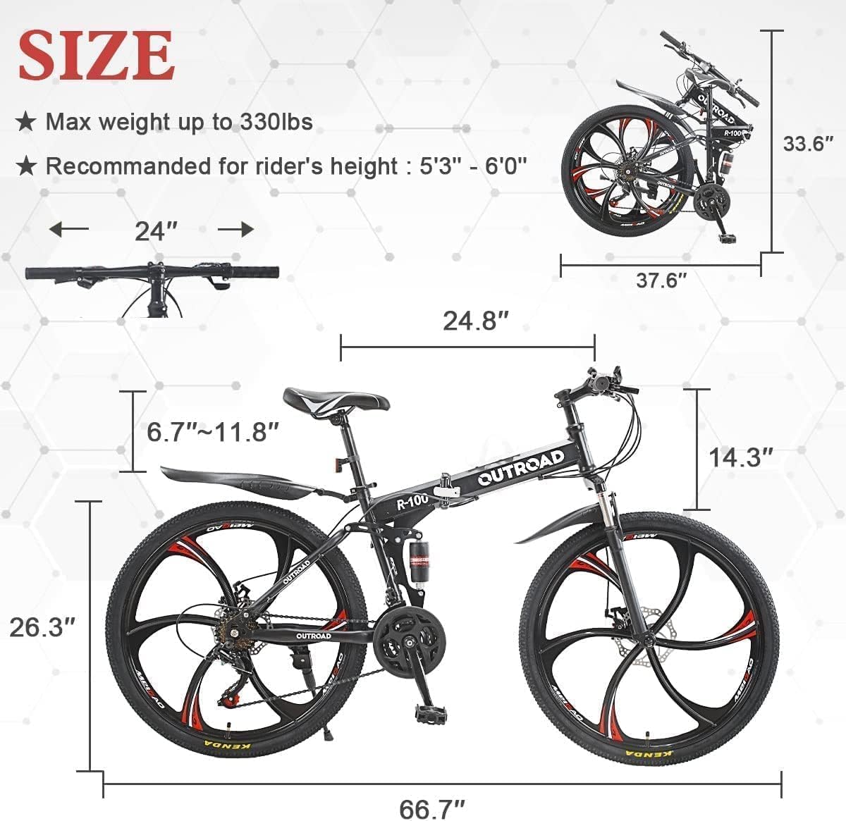 26 ich Folding Mountain Bike, 21 Speed High Carbon Steel Mountain Bike for Adults with 26 Inches Durable Tires, Front Suspension Folding Bicycle for Women and Man | 26 ich, High Carbon Steel, Durable Tires, Front Suspension, Folding Bicycle
