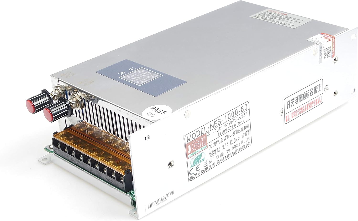 Adjustable DC Power Voltage Converter AC 110V to DC 0-80V 0-12.5A Module 80V Switching Power Supply Digital Display 1000W Voltage Regulator Built in Cooling Fan (0-80V 0-12.5A)