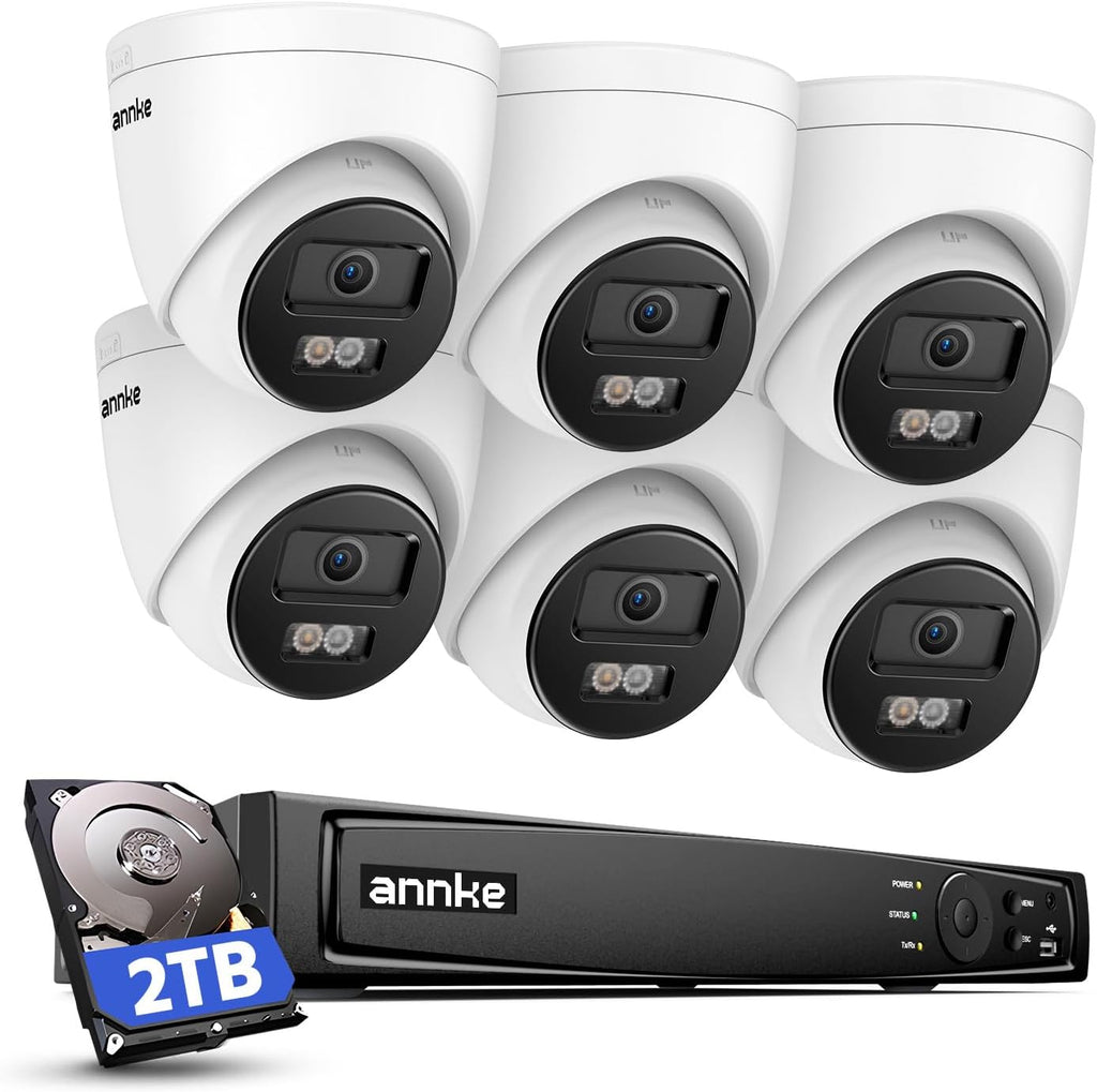 ANNKE 4K PoE Security Camera System, 12MP H.265+ 8CH NVR with 2TB Surveillance Grade HDD, 6Pcs 8MP IP Cams, Spotlight Color Night Vision, RTSP, IP67 Waterproof