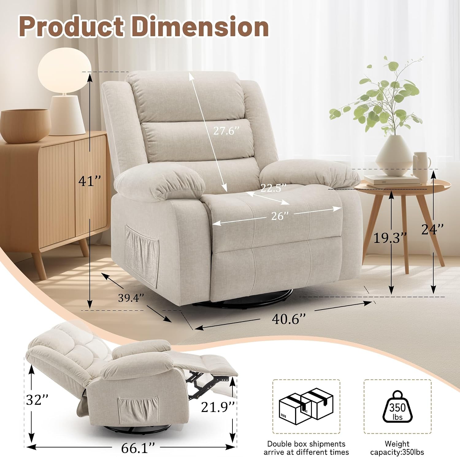 Korser Rocker Recliner Chairs for Adults, Oversized Recliner with Massage and Heating Function, 360° Swivel Nursery Rocking Chairs, Extra Wide Recliner Chair for Bedroom and Living Room