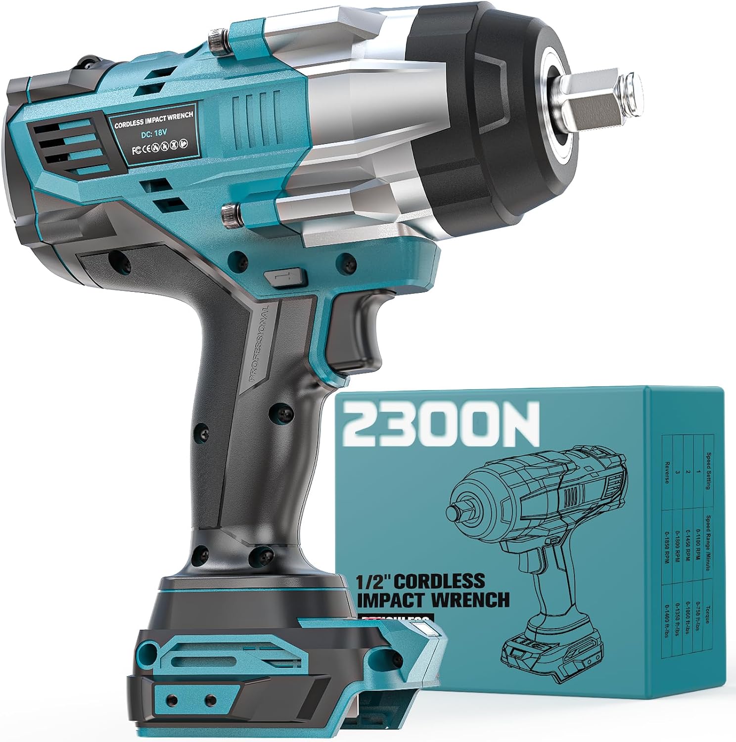 DIYtoolifz Cordless Impact Wrench 1/2' Compatible with Makita 18V Battery, 1700 Ft-lbs High Torque Impact Driver, Electric Impact Gun with 4 Speed Modes & LED Light for Car, Truck, Mower(Bare Tool)