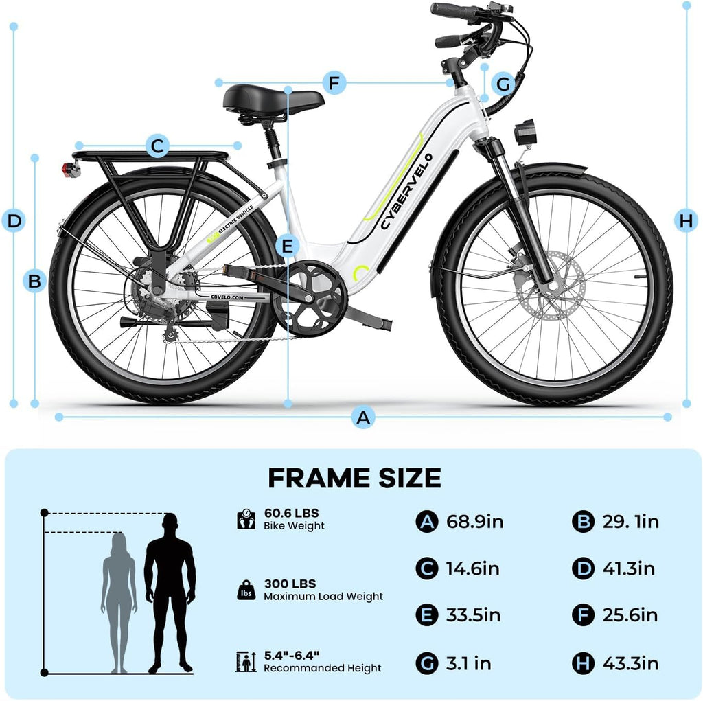 Cybervelo 750W Peak Electric Bike for Adults,up 80 Miles Removable Battery Ebike, 26' Electric E Bike with 7-Speed,Adult Electric Bicycles for Commute Beach Snow Womens/Man All Terrain