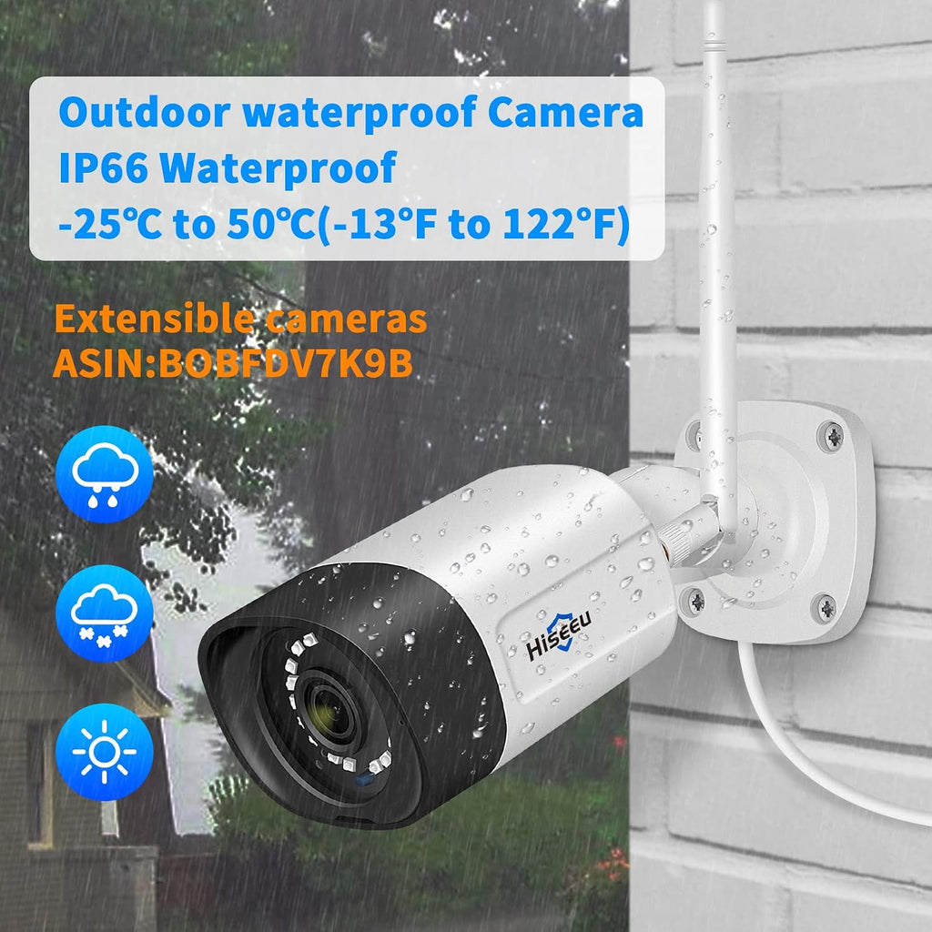 Hiseeu 2.5K 5MP WiFi Security Camera System Outdoor,Expandable 16CH 8MP NVR, 1TB HDD,Spotlight,2 Way Audio, IP66 Waterproof, Motion Alert, DC Power Plug-in, 24/7 Recording