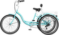 MOPHOTO Adult Tricycle 7 Speed, 20/24/26 Inch Low Step-Through Adult Trike with Large Rear Basket, 350 lbs Capacity 3 Wheel Bike for Seniors, Women and Men