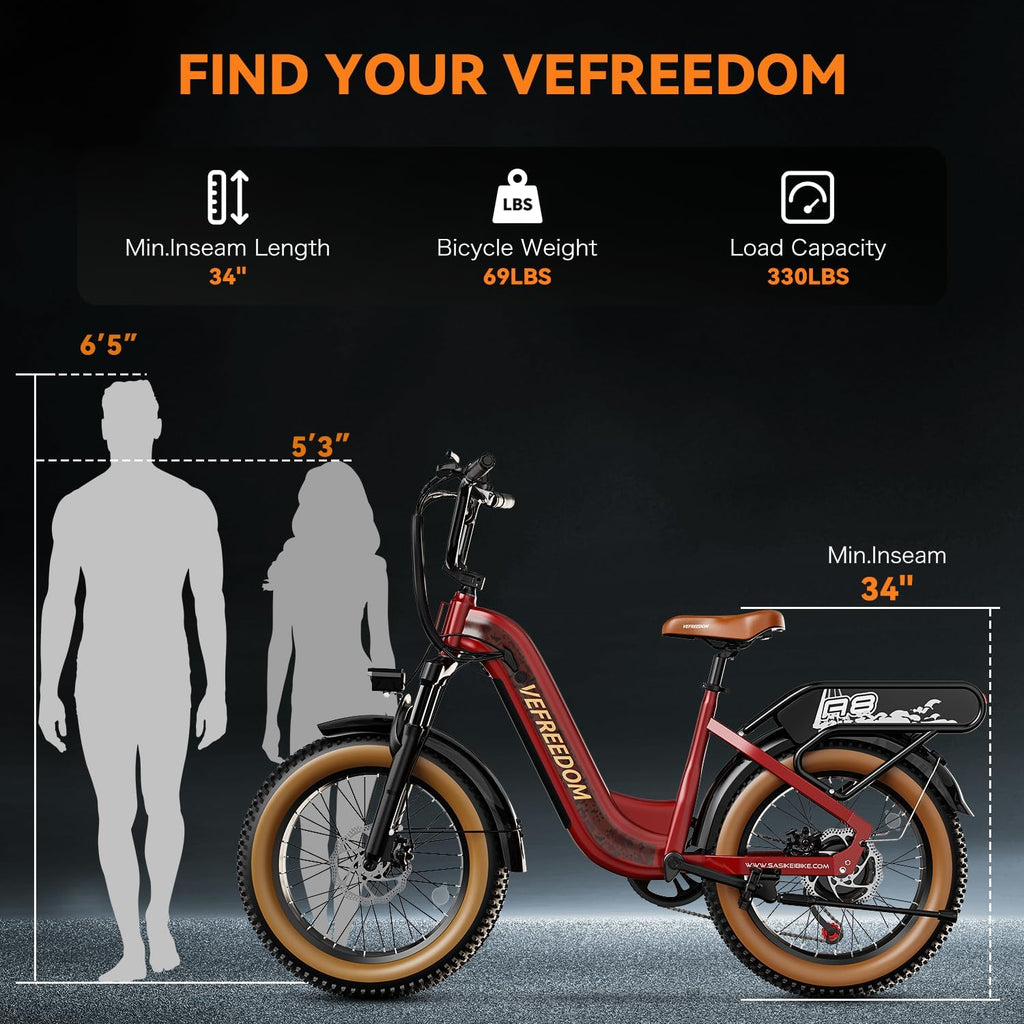 VEFREEDOM 1500W Motor Electric Bike for Adults 80 Miles 30MPH Ebike 20' x 4 Fat Tire 48V 20Ah Removable Battery Mountain E Bike Commuter Front Suspension Bicycles Men Women