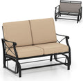 Giantex 2-Person Outdoor Glider, Rocking Chair Loveseat with Detachable Thick Cushions, Metal Frame, 660Lbs Capacity, Outside Swing Chair, Loveseat, Patio Glider Bench for Porch, Garden, Yard (Brown)