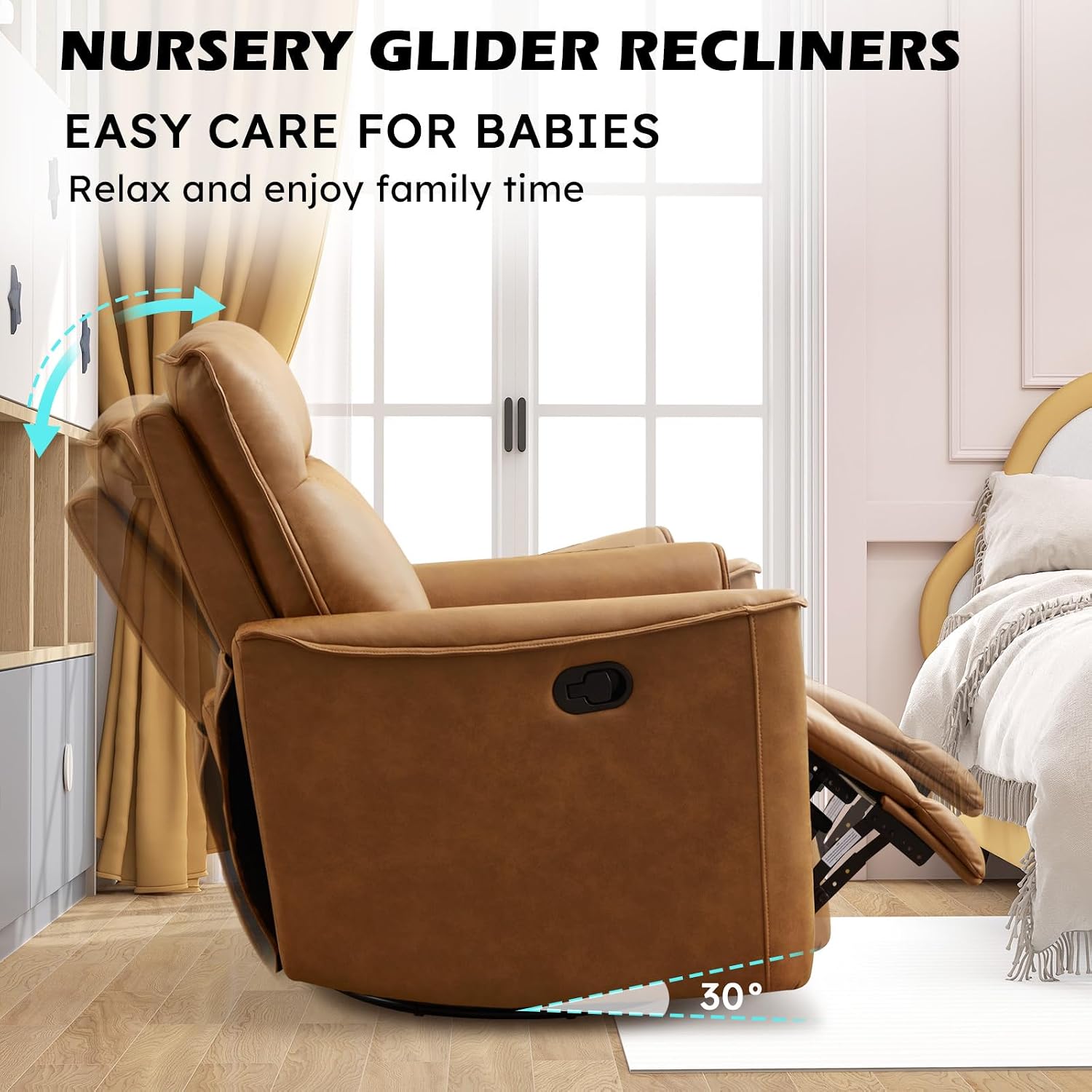 ANJ Manual Swivel Rocker Recliner, Glider Recliners with Padded Armrest and Backrest, Soft Faux Leather Nursery Rocking Recliner Chair Reclining Sofa for Living Room