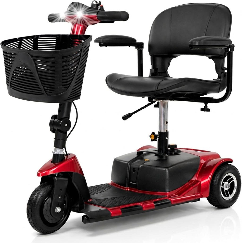 Vive 3 Wheel Mobility Scooter - Electric Powered Mobile Wheelchair Device for Adults - Folding, Collapsible and Compact for Travel - Long Range Power Extended Battery with Charger and Basket Included