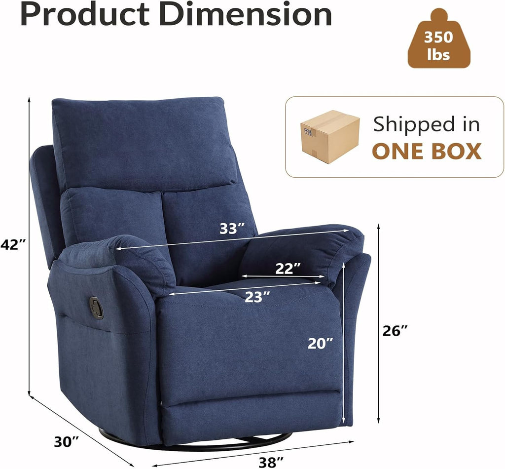 ANJ Swivel Rocker Recliner Nursery Rocking Chairs, Manual Glider Rocking Chair for Adults, Modern Fabric Recliners, 360° Swivel Lazy Boy Recliner Chairs for Living Room, rv, Blue