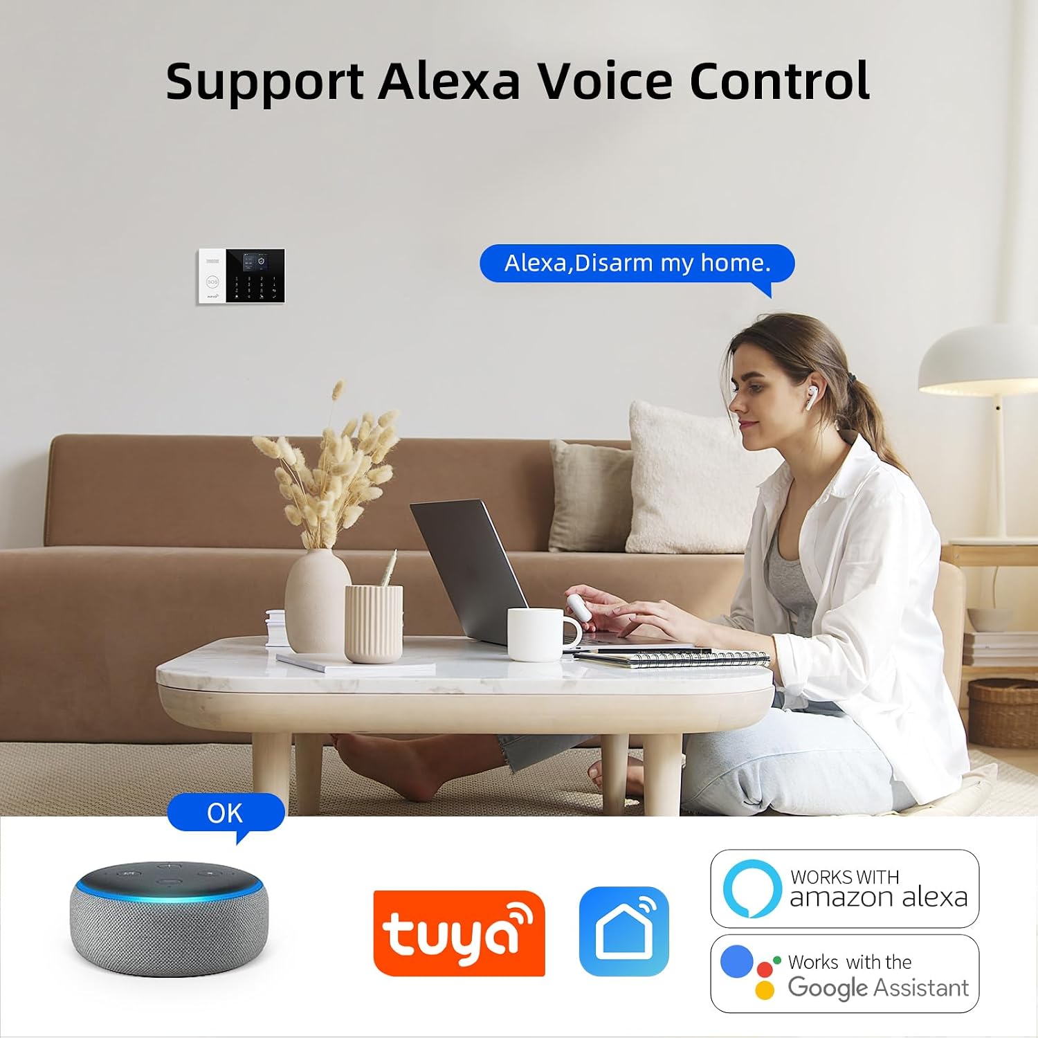 LWOHSI Wireless Alarm System,DIY 4G/WiFi Home Security Systems,Phone APP Alert,Door/Window and Motion Sensors,Remote Control for Home,Apartment,No Contract Fee (24 PCS)