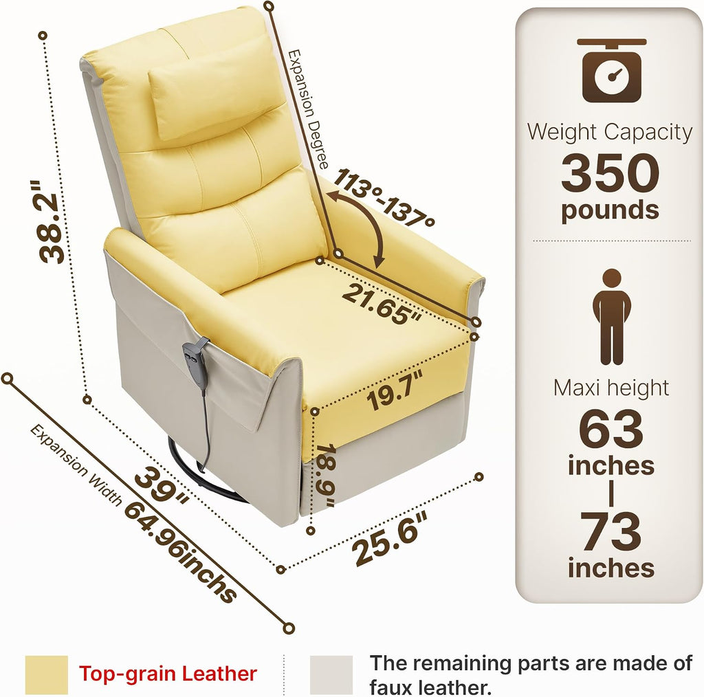 AIRSKY Genuine Leather Recliner Chair, Power Recliner Chair, Italian Water-Washing Process,Single Sofa for Living Room,Swivel Rocker Recliner, Lazy Boy Recliner Chairs, P1 (Beige)