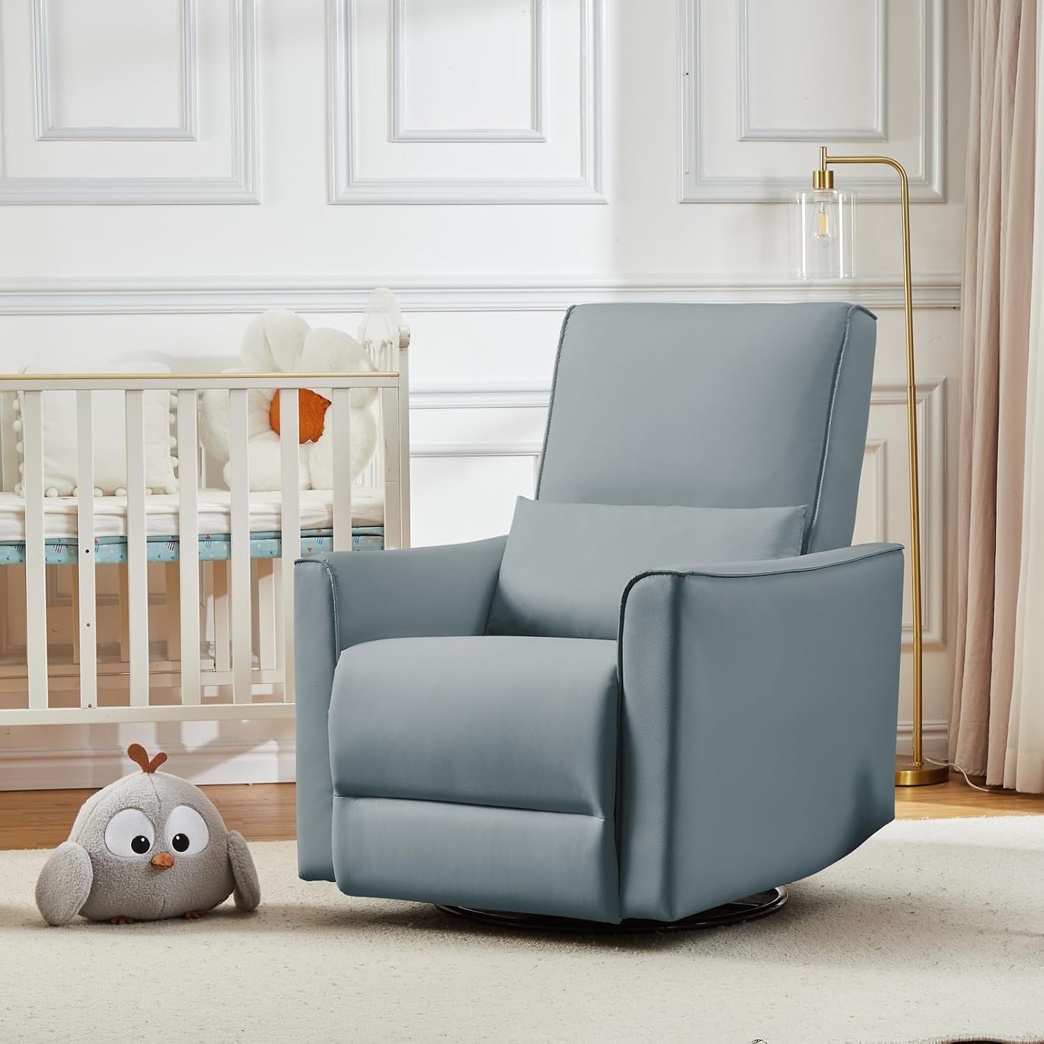 GAOMON Swivel Rocking Recliner Chair, Manual Leather Recliner Glider with Lumbar Support & Padded Armrest, Comfortable Rocker Nursery Single Sofa for Living Room and Bedroom (Gray)