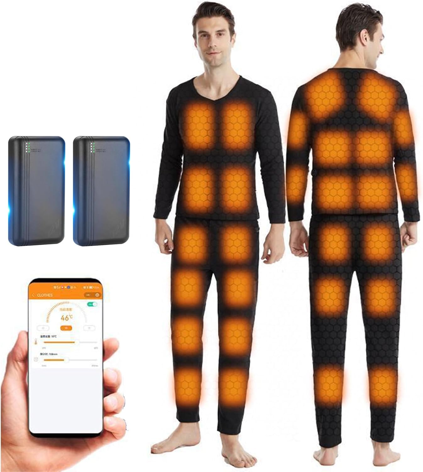 28 Zones Heated Thermal Underwear Set for Men USB Electric Heating Shirt Pants with APP Temperature Adjustment