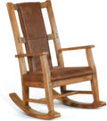 Benzara Marv Rocking Chair with Faux Leather Seat and Back- Rustic Oak Brown