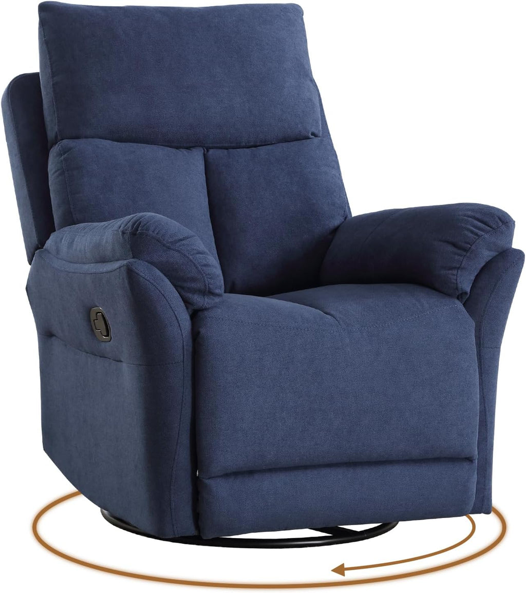 ANJ Swivel Rocker Recliner Nursery Rocking Chairs, Manual Glider Rocking Chair for Adults, Modern Fabric Recliners, 360° Swivel Lazy Boy Recliner Chairs for Living Room, rv, Blue