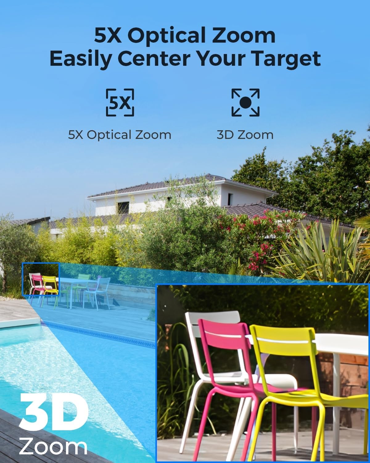 REOLINK 4K UHD PoE PTZ Camera for Outdoor Security, 360° Pan & 90° Tilt for Auto Tracking, 5X Optical Zoom and 3D Zoom, AI Detection, Color Night Vision, 24/7 Recording, 2 Way Talk, RLC-823S1