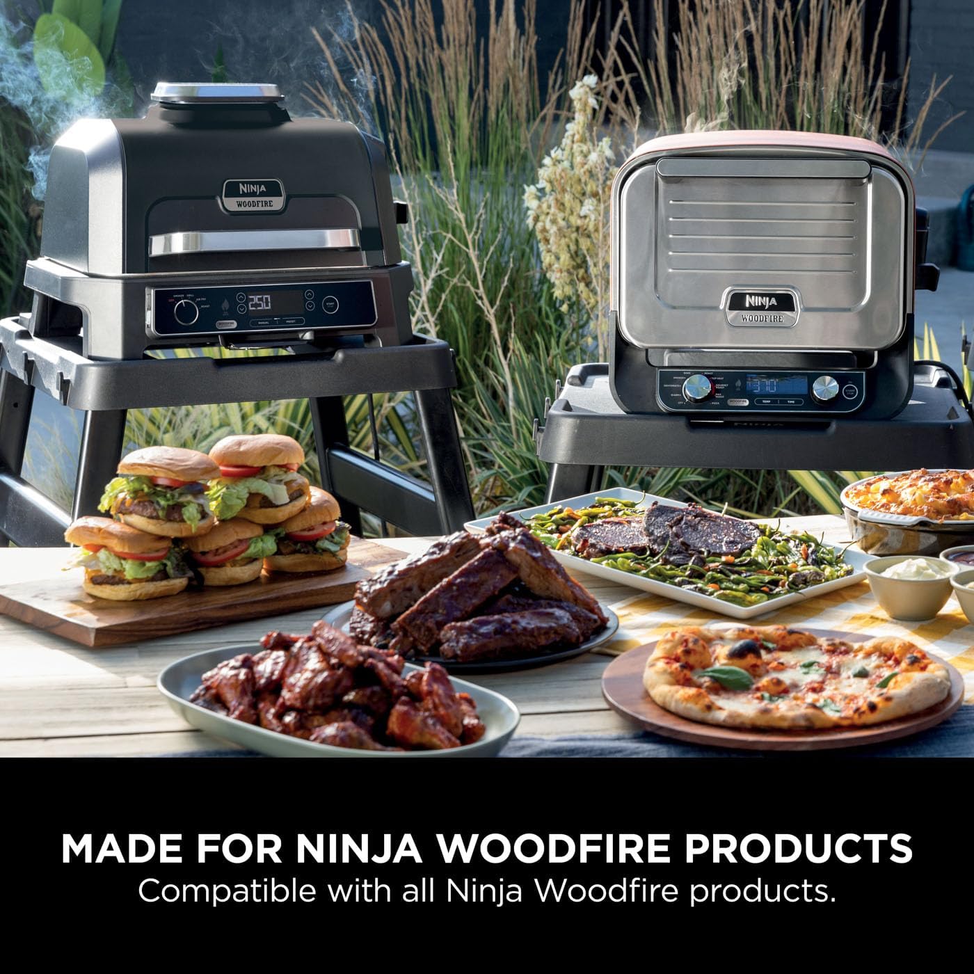 Ninja Woodfire Adjustable Stand & Side Table, Electric Outdoor Oven & BBQ Grill, Heavy-Duty Outdoor Cooking Table & Pizza Oven, 4718J800EUUK, Black