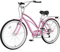 Cruiser Bike for Adults, 7-Speed Beach Cruiser Bicycle, 24/26 Inch Step-Through or High-Bar Frame, Comfort City Commuter Bike with Rear Rack, Fenders, Wide Saddle for Women & Men