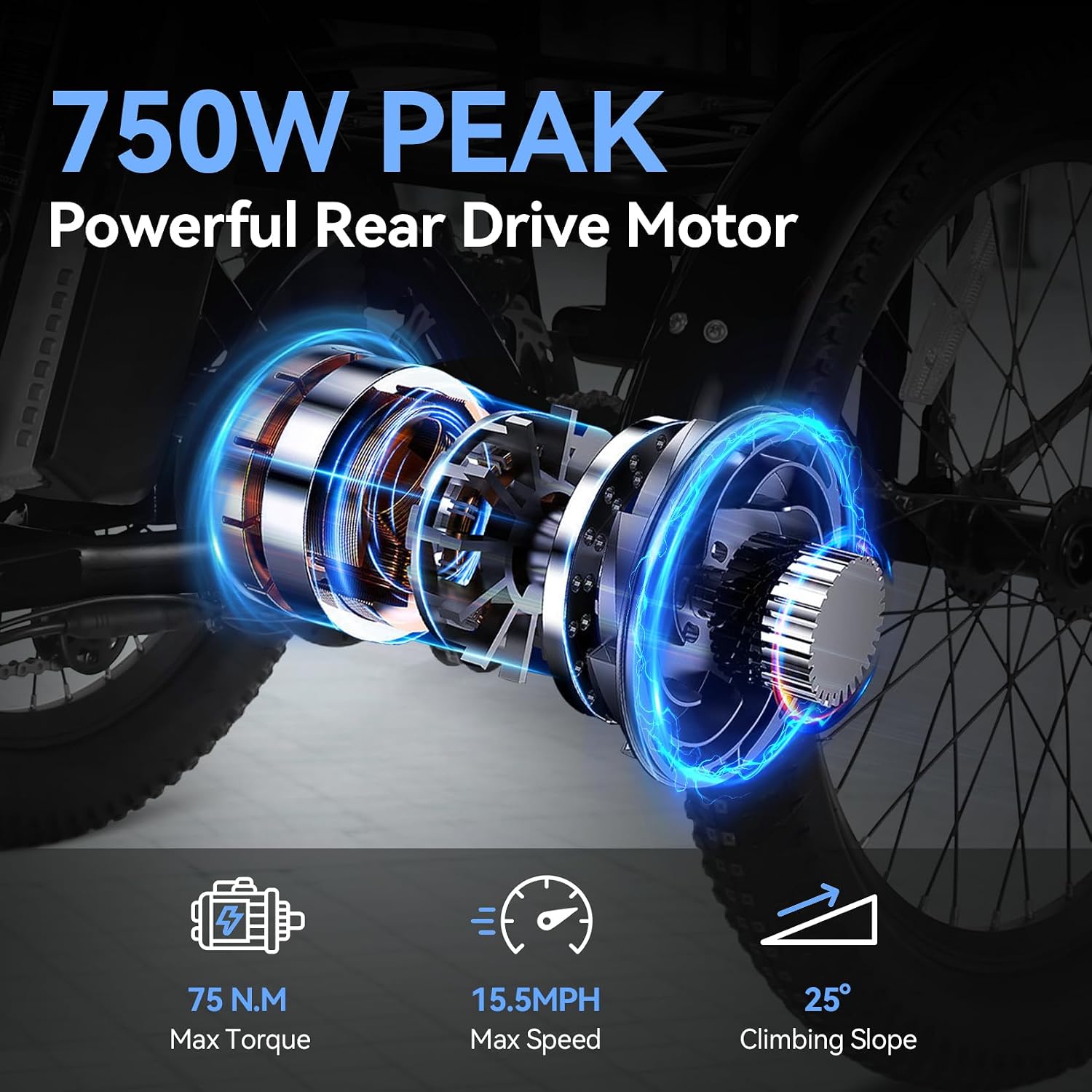 Vivi 750W Peak 20'' Folding 3 Wheels Electric Bicycle Bikes, 48V 10.4Ah Removable Battery Electric Tricycle for Adults, Speed Differential, 15.5MPH Eletric Trike with Bracket