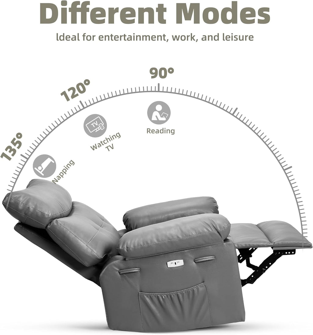 GarveeHome Oversized Power Rocker Swivel Recliner Chair - Heat and Massage, PU Leather Electric Glider Rocking Chair with USB Port, Glider Recliner Nursery Chair for Living Room, Bedroom, Nursery