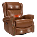 PELUMY Genuine Leather Swivel Rocking Recliner Chair for Adults, 360° Swivel Glider Rocker with Heat & Vibrating Massage, Lounge Chair for Living Room, Bedroom, Nursery (Earth Yellow)
