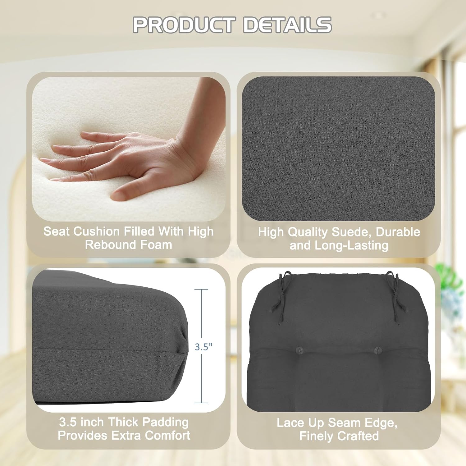 BECHAEO 5PCS Suede Glider Rocker Replacement Cushions with Ottoman Cover Thicken Soft Rocking Chair Cushion Set for Indoor Nursery Glider Rocking Chair, Dark Gray