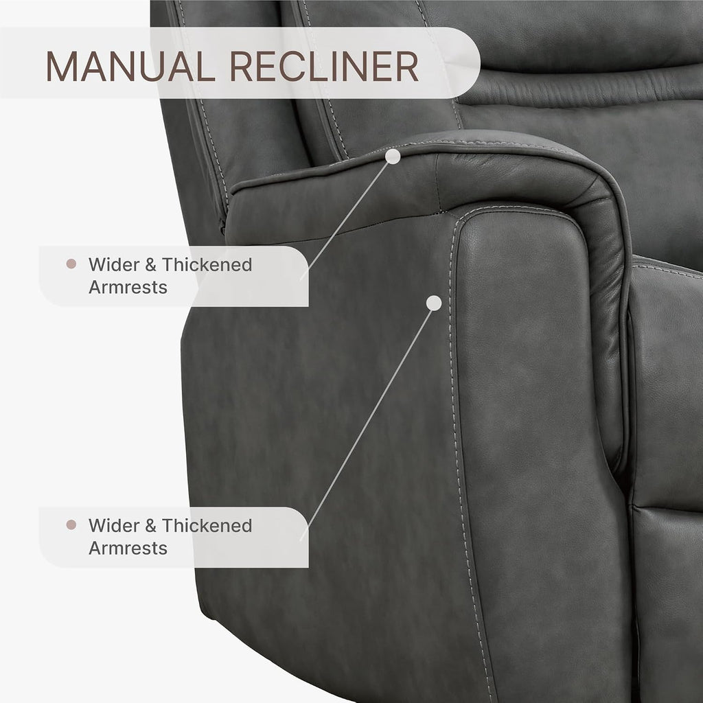 KISLOT Leather Recliner Chair, 360° Swivel Rocker Faux Leather Manual Recliner with Adjustable Backrest & Footrest Ergonomic Single Lounge Chair for Living Room, Bedroom, Home Theater