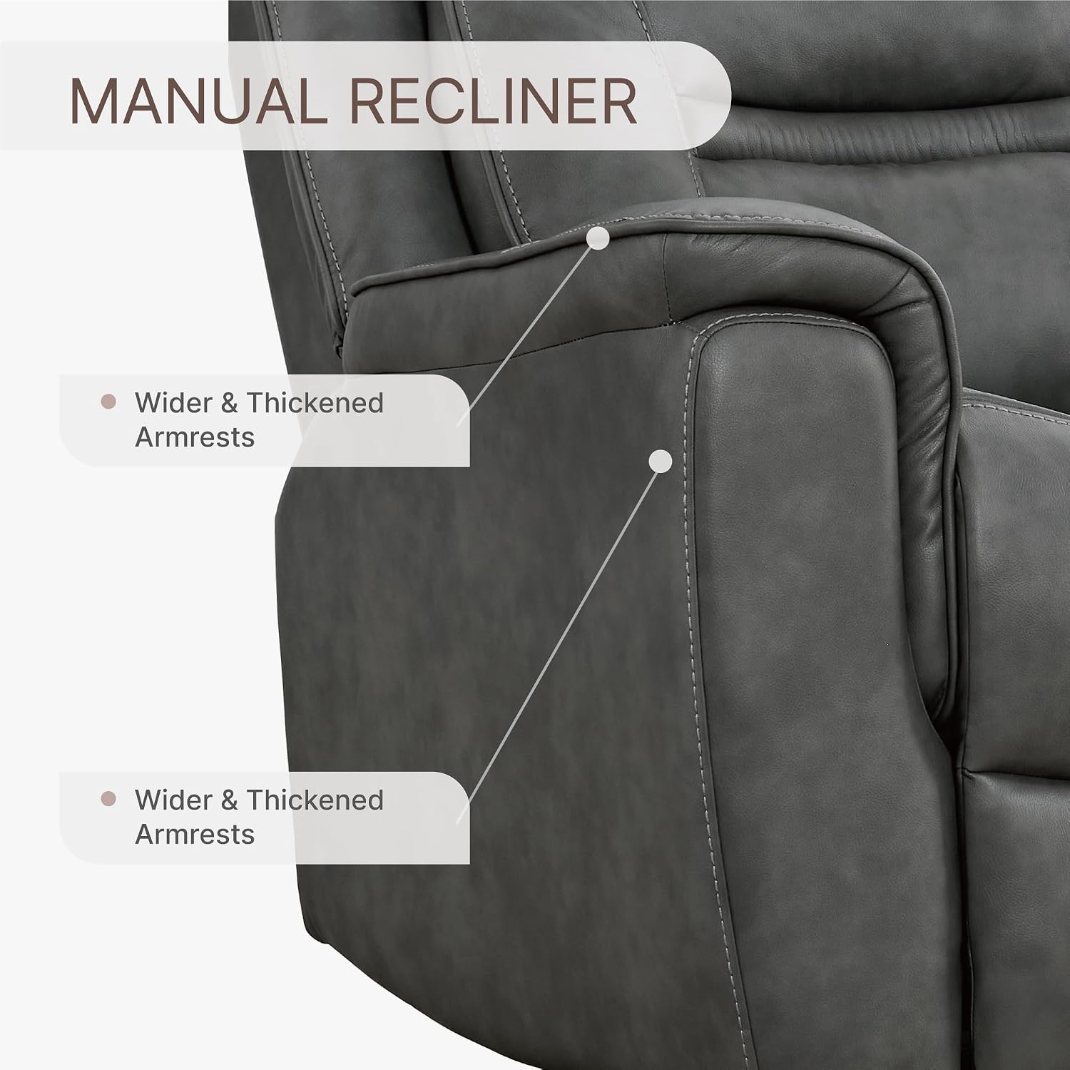 KISLOT Leather Recliner Chair, 360° Swivel Rocker Faux Leather Manual Recliner with Adjustable Backrest & Footrest Ergonomic Single Lounge Chair for Living Room, Bedroom, Home Theater