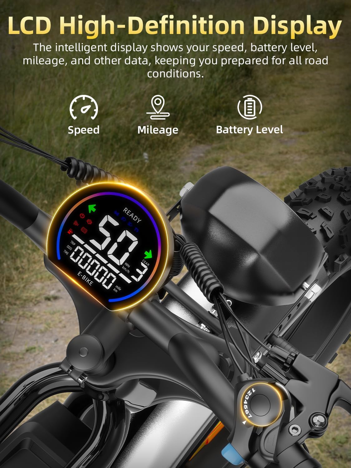 Rideon Electric Bike for Adults,1500W Peak Motor Ebike, Up to 60Miles 32MPH, Fat Tire Electric Bike with 48V 13AH Removable Battery (S20-13AH-1500w)