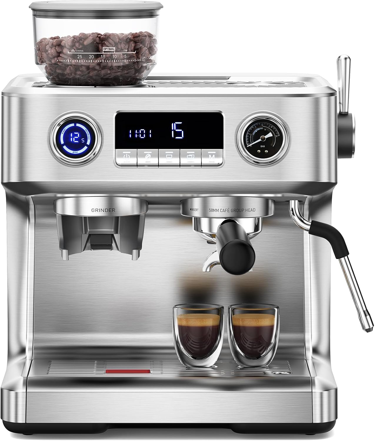 Kndko 20 Bar Espresso Machines with Grinder, Double Boiler Espresso Maker with Milk Frother Steam Wand, Programmable Coffee Maker for Home Cappuccino Latte & Americano